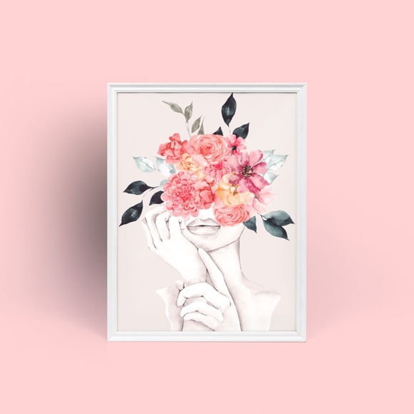 Watercolor Floral Woman Portrait Wall Art Illustration Print Poster Unframed - Picture 9 of 17